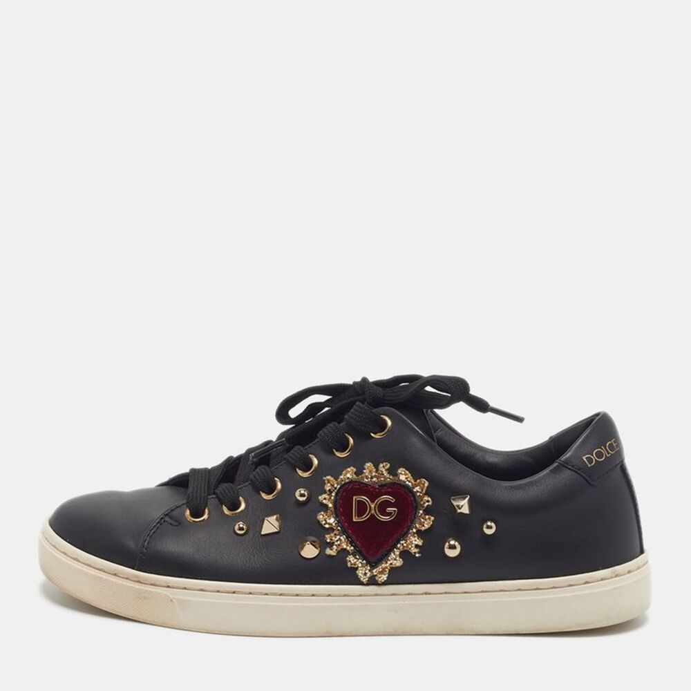 Dolce & Gabbana Dg Heart Size 35 Black Leather Low Top Sneakers